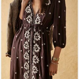 Free People Embroidered Fable Midi Dress XS
